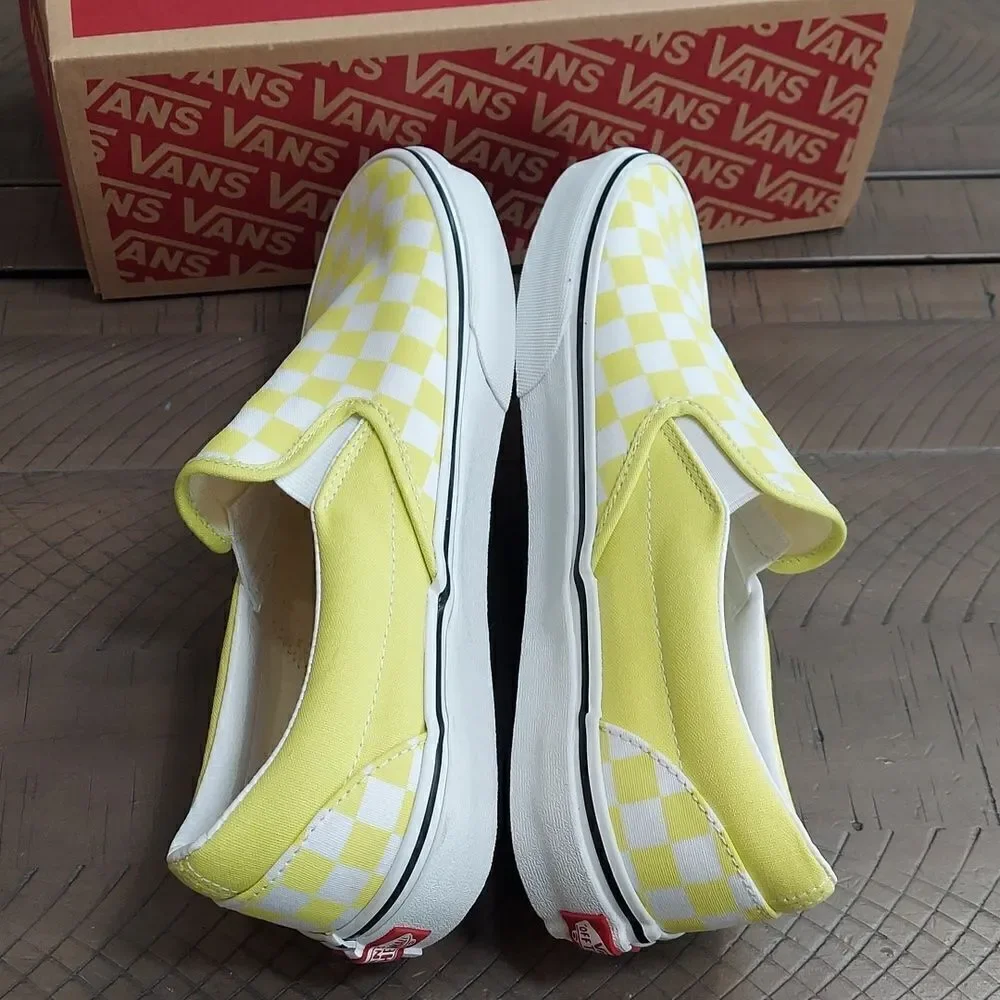 Vans Classic Slip-on Color Theory Highlighter Yellow Checker Sneakers NIB